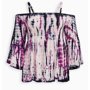 Babydoll Rayon Smocked Cold Shoulder top